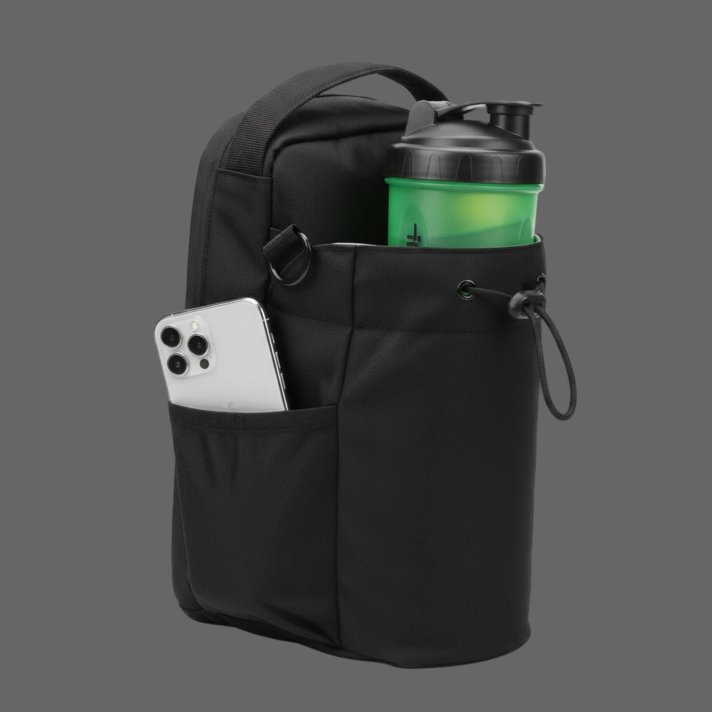 Large Capacity Magnetic Water Bottle Holder Gym Bag with Cell Phone Pocket and Strong Magnet Attachment