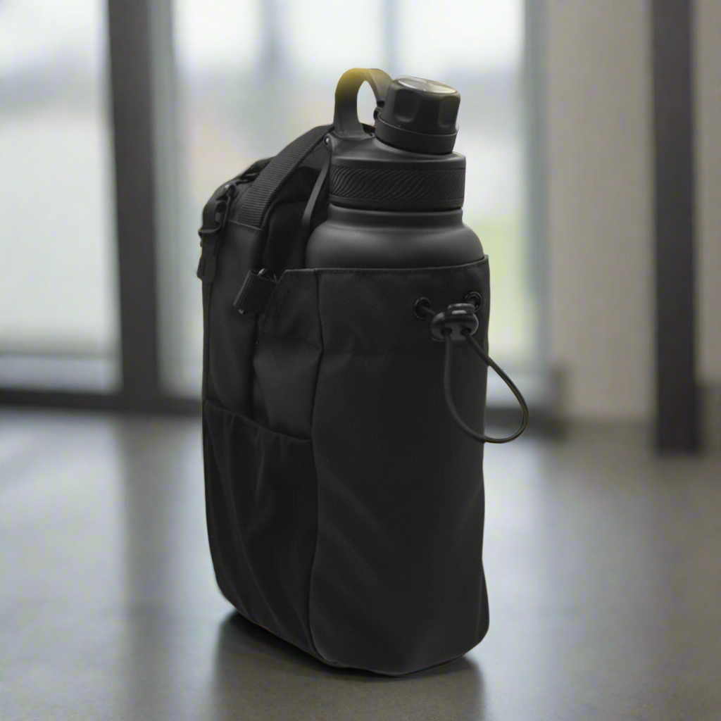 Large Capacity Magnetic Water Bottle Holder Gym Bag with Cell Phone Pocket and Strong Magnet Attachment